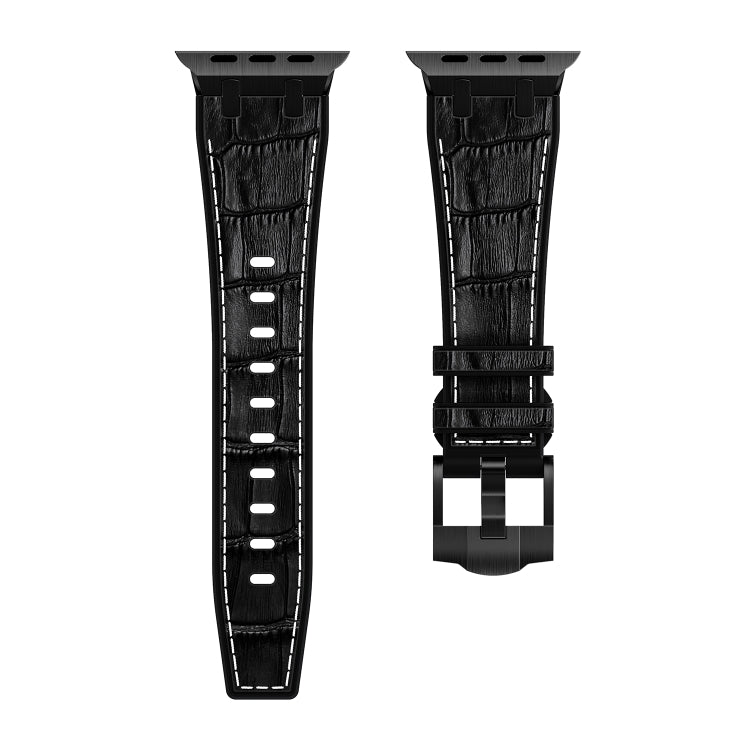 For Apple Watch Series 8 41mm Crocodile Texture Liquid Silicone Watch Band(Black White Black) - Watch Bands by buy2fix | Online Shopping UK | buy2fix