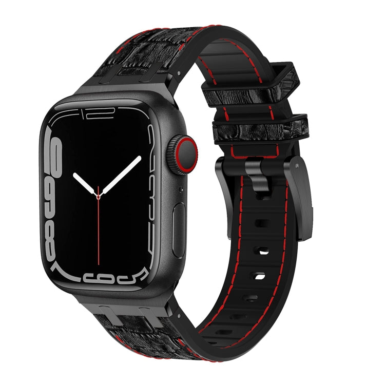 For Apple Watch Series 4 44mm Crocodile Texture Liquid Silicone Watch Band(Black Red Black) - Watch Bands by buy2fix | Online Shopping UK | buy2fix