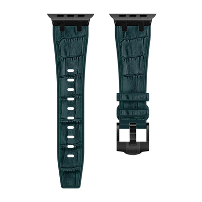 For Apple Watch Series 4 44mm Crocodile Texture Liquid Silicone Watch Band(Black Deep Green) - Watch Bands by buy2fix | Online Shopping UK | buy2fix