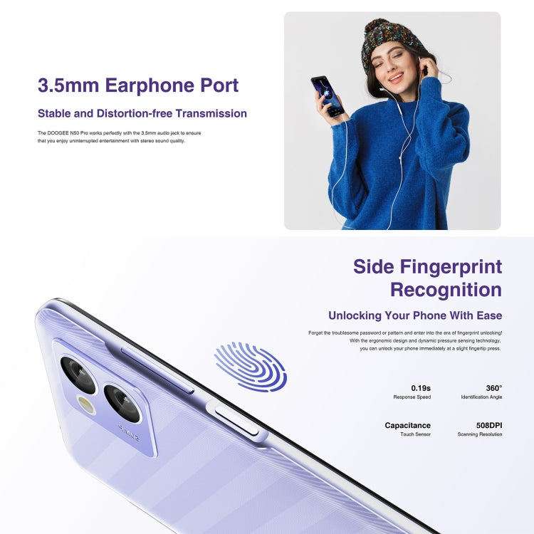 [HK Warehouse] DOOGEE N50 Pro, 8GB+256GB, Side Fingerprint, 6.52 inch Android 13 Spreadtrum T606 Octa Core 1.6GHz, Network: 4G, OTG(Green) - DOOGEE by DOOGEE | Online Shopping UK | buy2fix