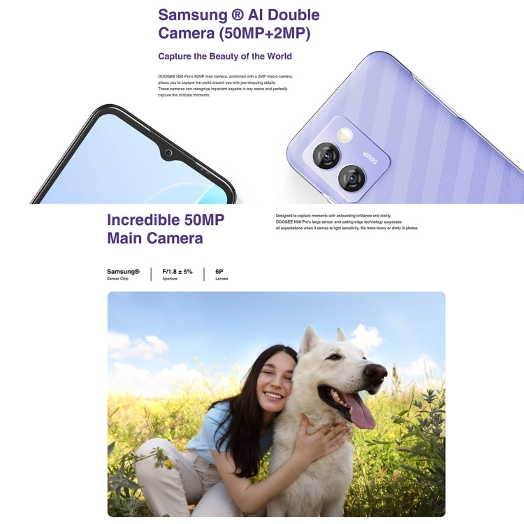 [HK Warehouse] DOOGEE N50 Pro, 8GB+256GB, Side Fingerprint, 6.52 inch Android 13 Spreadtrum T606 Octa Core 1.6GHz, Network: 4G, OTG(Purple) - DOOGEE by DOOGEE | Online Shopping UK | buy2fix