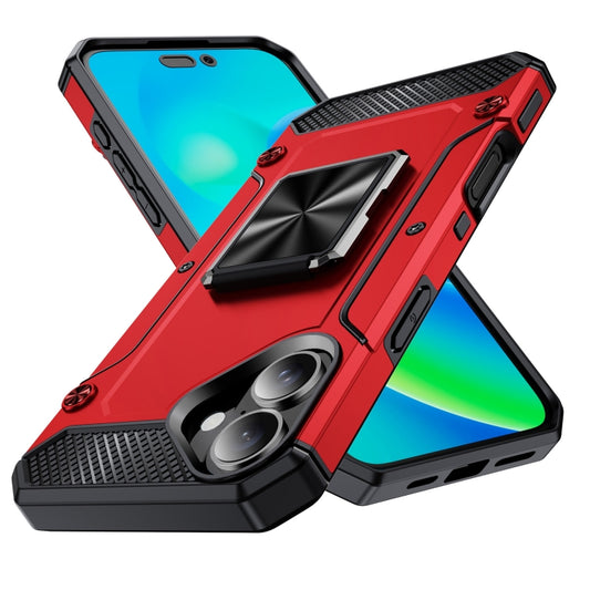 For iPhone 16 Shockproof Metal Holder Phone Case(Red) - iPhone 16 Cases by buy2fix | Online Shopping UK | buy2fix