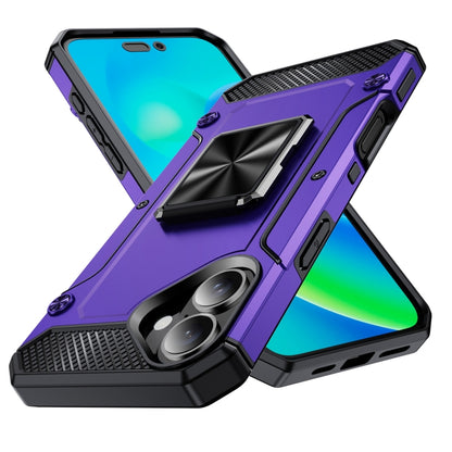 For iPhone 16 Shockproof Metal Holder Phone Case(Purple) - iPhone 16 Cases by buy2fix | Online Shopping UK | buy2fix