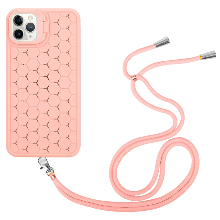 For iPhone 16 Pro Max Honeycomb Radiating Holder TPU Phone Case with Lanyard(Pink) - iPhone 16 Pro Max Cases by buy2fix | Online Shopping UK | buy2fix