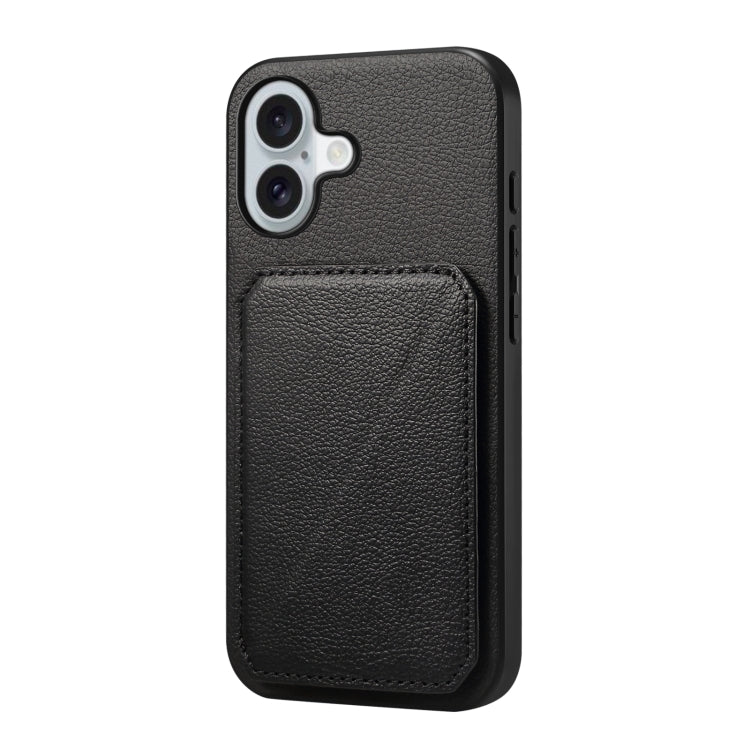 For iPhone 16 D04 Calf Texture Dual Card Slot Holder Phone Case(Black) - iPhone 16 Cases by buy2fix | Online Shopping UK | buy2fix