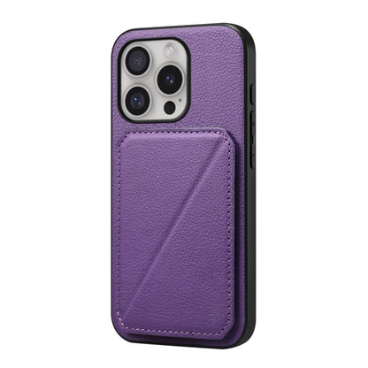 For iPhone 16 Pro D04 Calf Texture Dual Card Slot Holder Phone Case(Purple) - iPhone 16 Pro Cases by buy2fix | Online Shopping UK | buy2fix