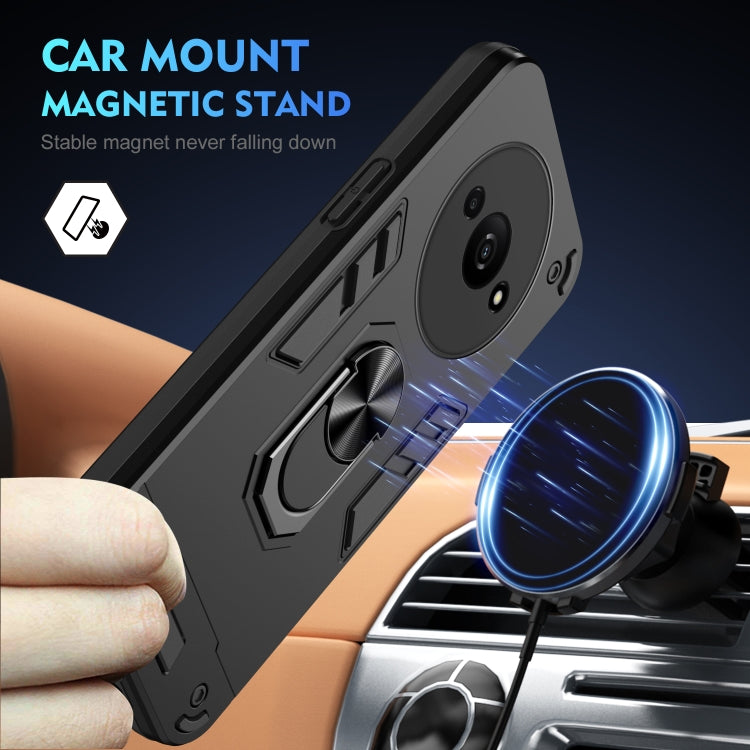 For Xiaomi Redmi A3 Shockproof Metal Ring Holder Phone Case(Black) - Xiaomi Cases by buy2fix | Online Shopping UK | buy2fix