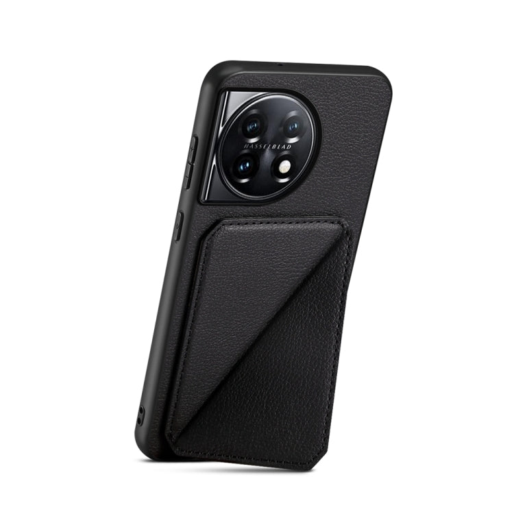 For OnePlus 11 D04 Calf Texture Dual Card Slot Holder Phone Case(Black) - OnePlus Cases by buy2fix | Online Shopping UK | buy2fix