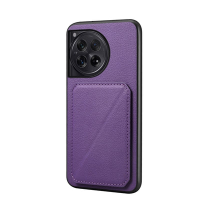 For OnePlus 12 D04 Calf Texture Dual Card Slot Holder Phone Case(Purple) - OnePlus Cases by buy2fix | Online Shopping UK | buy2fix