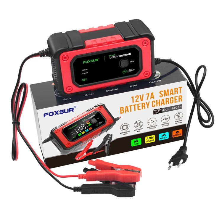 FOXSUR 7A 12V Car / Motorcycle Smart Battery Charger, Plug Type:US Plug(Red) - Battery Charger by FOXSUR | Online Shopping UK | buy2fix