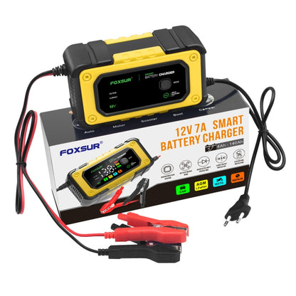 FOXSUR 7A 12V Car / Motorcycle Smart Battery Charger, Plug Type:UK Plug(Yellow) - Battery Charger by FOXSUR | Online Shopping UK | buy2fix