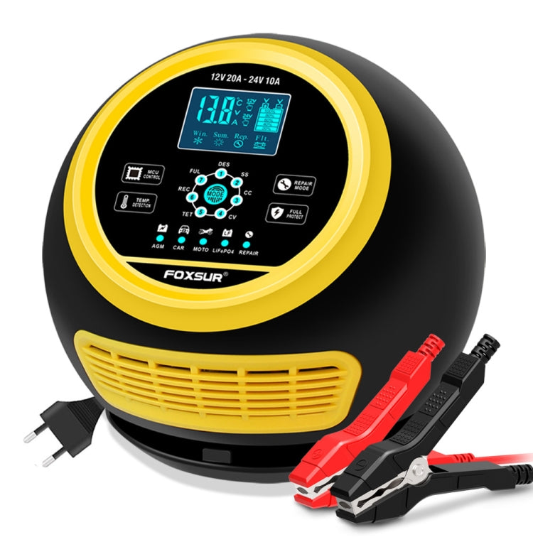 FOXSUR 20A 12V 24V Car / Motorcycle Smart Battery Charger, Plug Type:EU Plug(Yellow) - Battery Charger by FOXSUR | Online Shopping UK | buy2fix