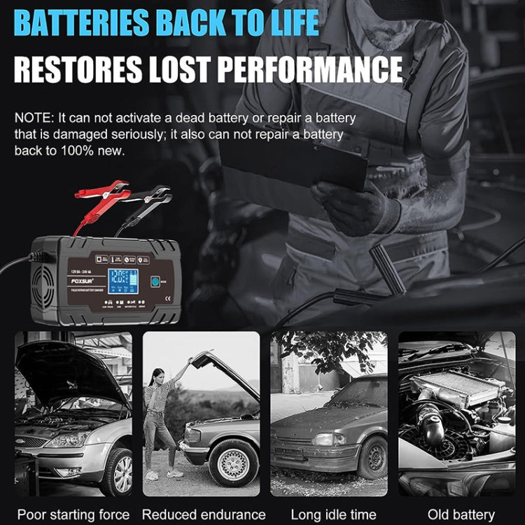 FOXSUR 8A 12V 24V Car / Motorcycle Smart Battery Charger, Plug Type:EU Plug(Black) - Battery Charger by FOXSUR | Online Shopping UK | buy2fix