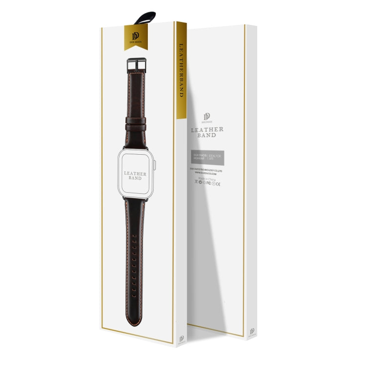 For Apple Watch Series 7 45mm DUX DUCIS Business Genuine Leather Watch Strap(Coffee) - Watch Bands by DUX DUCIS | Online Shopping UK | buy2fix