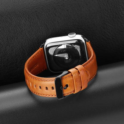 For Apple Watch 42mm DUX DUCIS Business Genuine Leather Watch Strap(Khaki) - Watch Bands by DUX DUCIS | Online Shopping UK | buy2fix