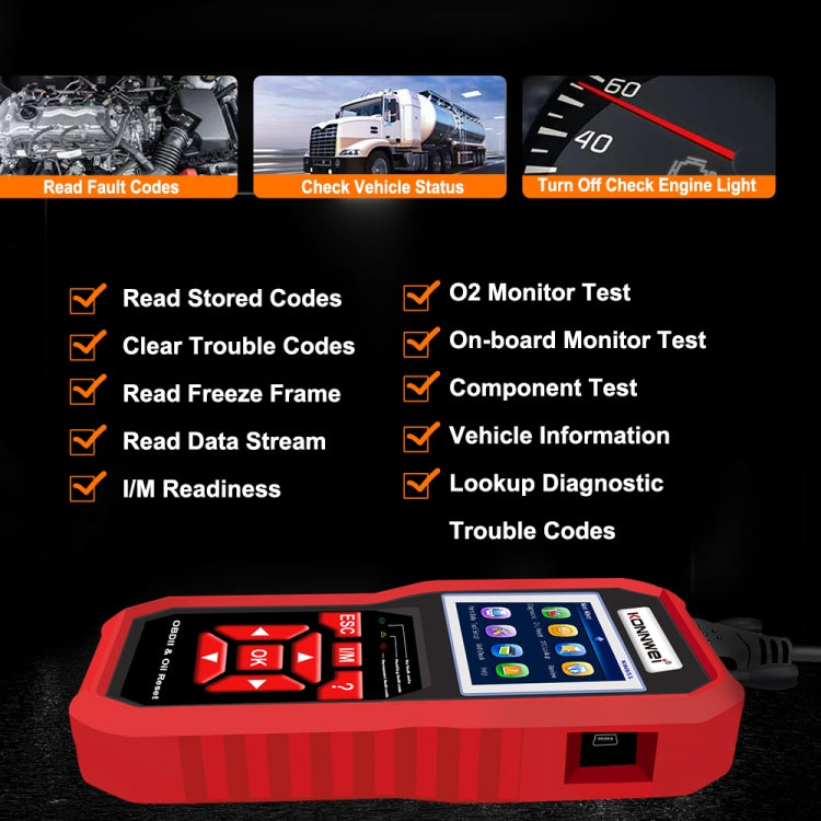 KONNWEI KW851 2 in 1 Car OBDll Scanner Diagnostic Tool Oil Service Light Reset(Black) - Code Readers & Scan Tools by KONNWEI | Online Shopping UK | buy2fix