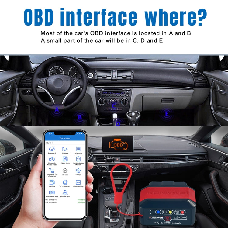 KONNWEI KW905 Bluetooth 5.0 Car OBD2 Scanner Support Android & iOS(Black) - Code Readers & Scan Tools by KONNWEI | Online Shopping UK | buy2fix
