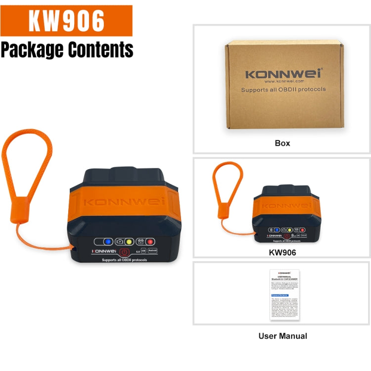 KONNWEI KW906 Bluetooth 5.0 Car OBD2 Scanner Support Android & iOS(Black) - Code Readers & Scan Tools by KONNWEI | Online Shopping UK | buy2fix