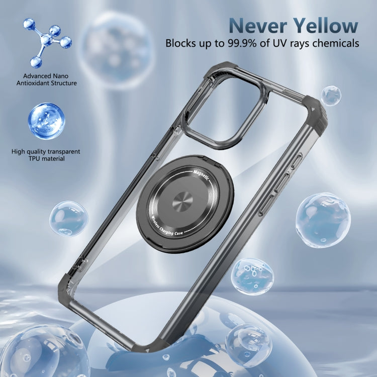 For iPhone 15 Pro Gold Shield CD Pattern MagSafe Magnetic Phone Case with Rotating Stand(Transparent Black) - iPhone 15 Pro Cases by buy2fix | Online Shopping UK | buy2fix