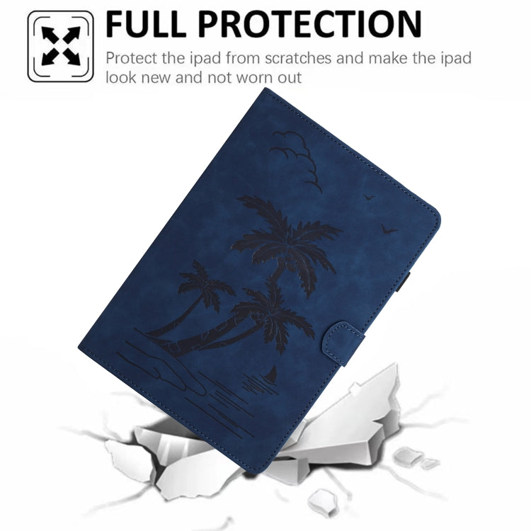 For Samsung Galaxy Tab S9 FE X510/X516B Coconut Tree Embossed Smart Leather Tablet Case(Blue) - Galaxy Tab S9 FE by buy2fix | Online Shopping UK | buy2fix