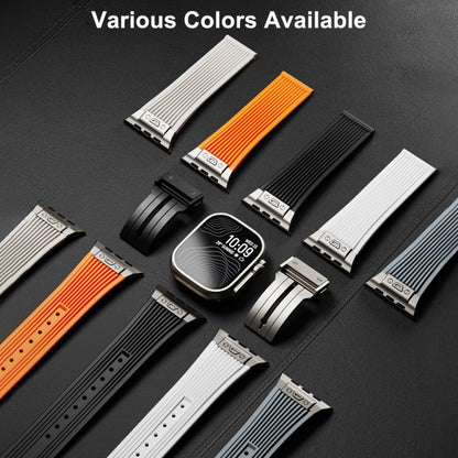 For Apple Watch Ultra 2 49mm Vertical Texture Titanium Buckle Elastic Silicone Watch Band(Orange) - Watch Bands by buy2fix | Online Shopping UK | buy2fix