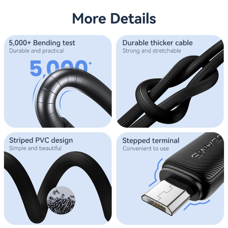 USAMS US-SJ695 USB to Micro USB 2A Striped Fast Charge Data Cable, Length:2m(Blue) - Micro USB Cable by USAMS | Online Shopping UK | buy2fix