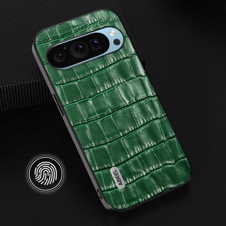 For Google Pixel 9 ABEEL Crocodile Texture Genuine Leather Phone Case(Green) - Google Cases by buy2fix | Online Shopping UK | buy2fix