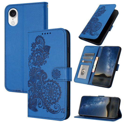 For iPhone SE 2024 Datura Flower Embossed Flip Leather Phone Case(Blue) - More iPhone Cases by buy2fix | Online Shopping UK | buy2fix