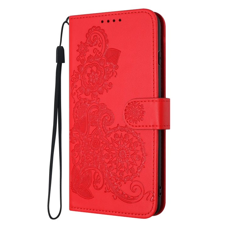 For iPhone SE 2024 Datura Flower Embossed Flip Leather Phone Case(Red) - More iPhone Cases by buy2fix | Online Shopping UK | buy2fix