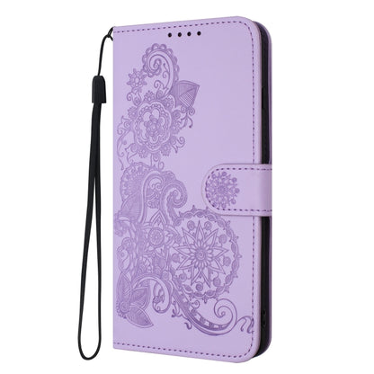 For iPhone SE 2024 Datura Flower Embossed Flip Leather Phone Case(Purple) - More iPhone Cases by buy2fix | Online Shopping UK | buy2fix