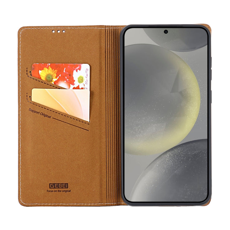 For Samsung Galaxy S24+ 5G GEBEI Top-grain Horizontal Flip Leather Phone Case(Brown) - Galaxy S24+ 5G Cases by GEBEI | Online Shopping UK | buy2fix