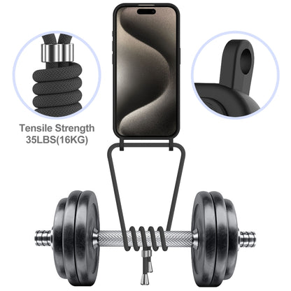 For iPhone 16 Pro Max Integrated Card Bag Solid Color Liquid Silicone Phone Case with Lanyard(Black) - iPhone 16 Pro Max Cases by buy2fix | Online Shopping UK | buy2fix