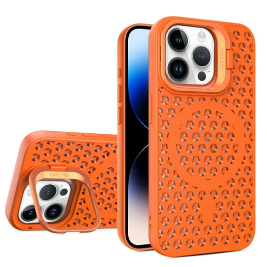 For iPhone 14 Pro Max Hollow Cooling Lens Holder MagSafe Magnetic TPU Phone Case(Orange) - iPhone 14 Pro Max Cases by buy2fix | Online Shopping UK | buy2fix