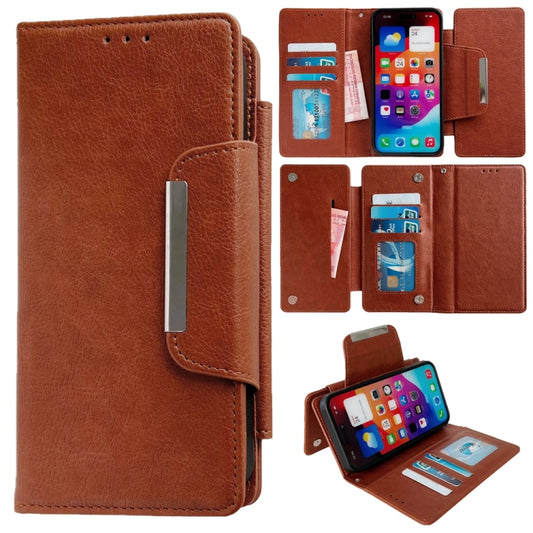 For iPhone 16 Multifunctional Seven Cards Wallet Leather Phone Case(Brown) - iPhone 16 Cases by buy2fix | Online Shopping UK | buy2fix