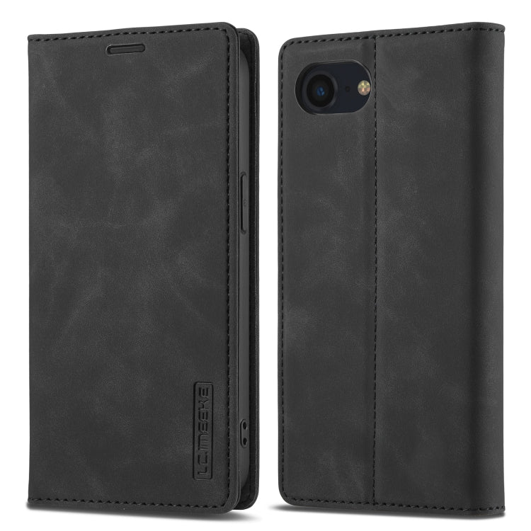 For iPhone 16e LC.IMEEKE Strong Magnetism Microfiber Leather Phone Case(Black) - iPhone 16e Cases by LC.IMEEKE | Online Shopping UK | buy2fix