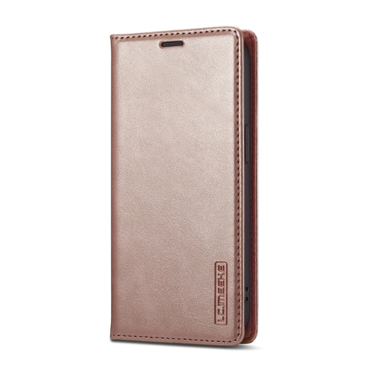 For iPhone 16e LC.IMEEKE Strong Magnetism Microfiber Leather Phone Case(Rose Gold) - iPhone 16e Cases by LC.IMEEKE | Online Shopping UK | buy2fix