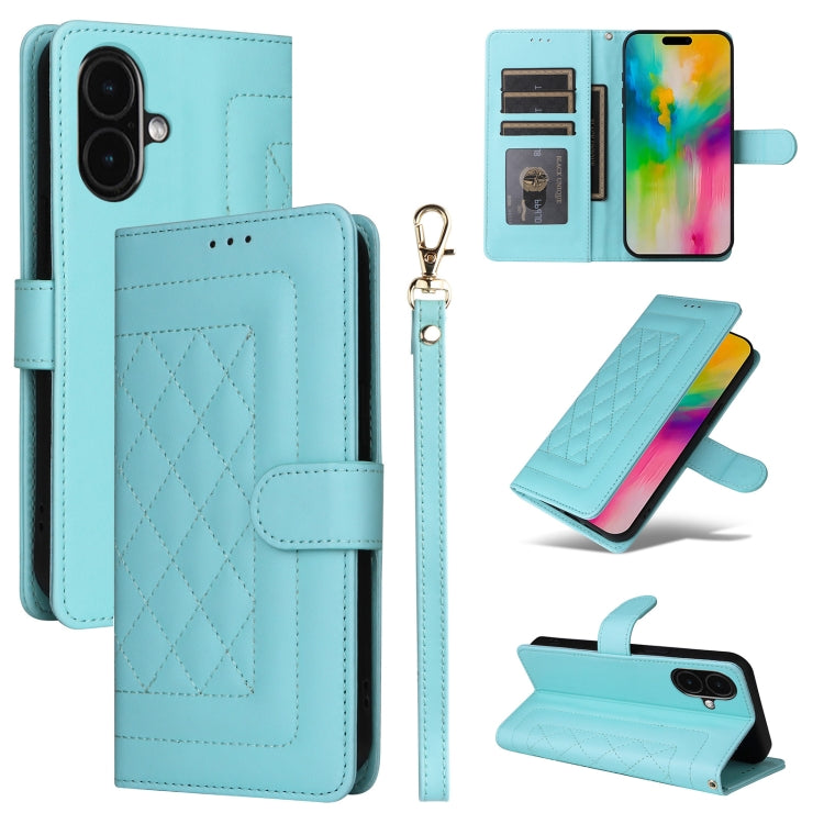 For iPhone 16 Plus Diamond Lattice Leather Flip Phone Case(Mint Green) - iPhone 16 Plus Cases by buy2fix | Online Shopping UK | buy2fix