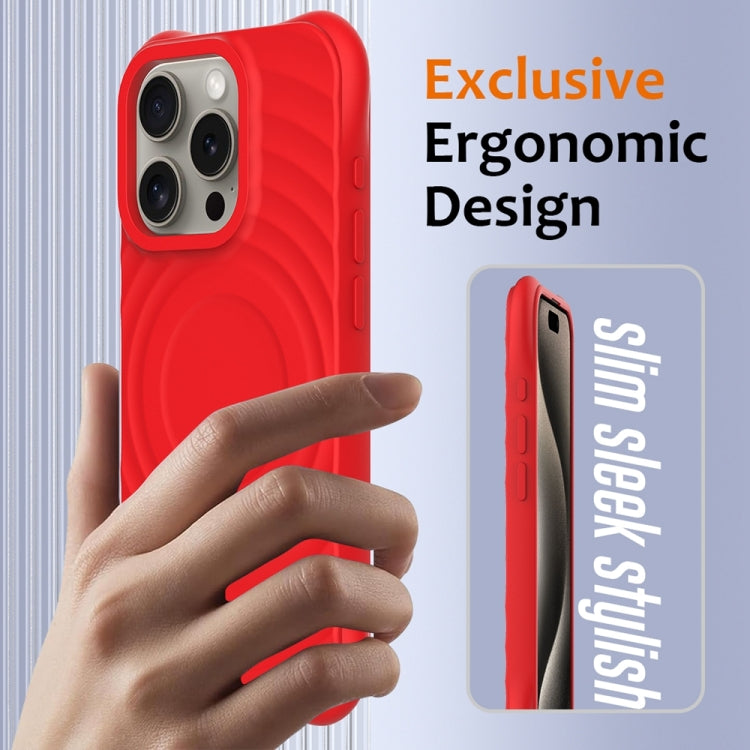 For iPhone 15 Pro Max Wave Texture MagSafe Magnetic Liquid Silicone Phone Case(Red) - iPhone 15 Pro Max Cases by buy2fix | Online Shopping UK | buy2fix