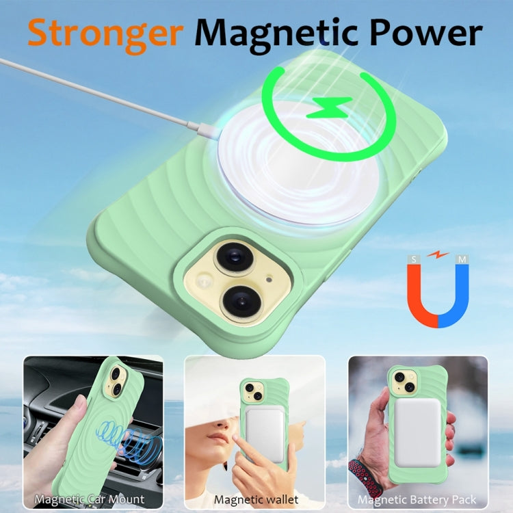 For iPhone 14 Wave Texture MagSafe Magnetic Liquid Silicone Phone Case(Green) - iPhone 14 Cases by buy2fix | Online Shopping UK | buy2fix