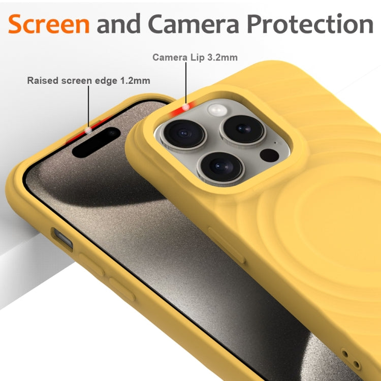 For iPhone 14 Pro Wave Texture MagSafe Magnetic Liquid Silicone Phone Case(Yellow) - iPhone 14 Pro Cases by buy2fix | Online Shopping UK | buy2fix