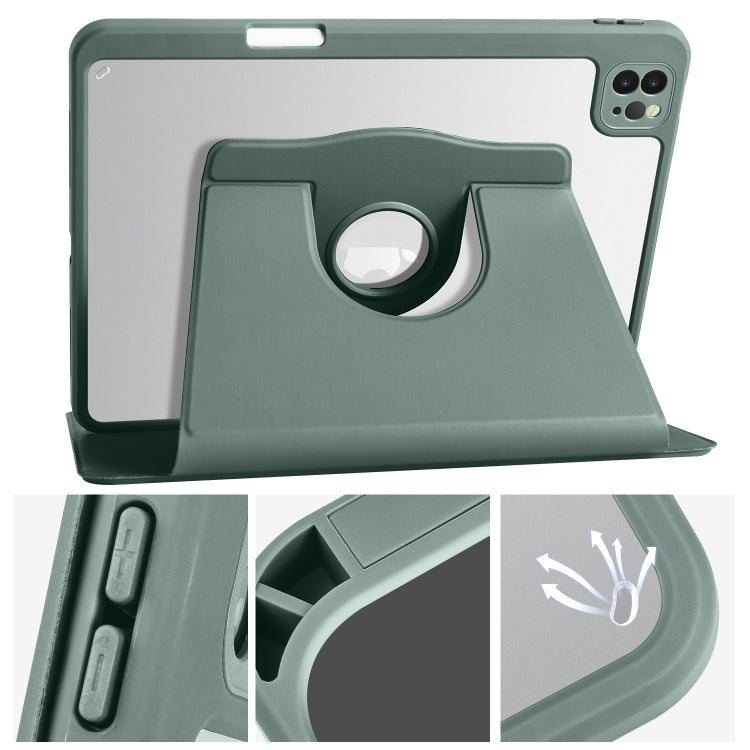 For iPad Air 11 2024 Acrylic 360 Degree Rotation Holder Leather Tablet Case(Pine Green) - iPad Air 11 2024 Cases by buy2fix | Online Shopping UK | buy2fix