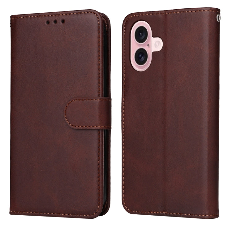 For iPhone 16 Classic Calf Texture Flip Leather Phone Case(Brown) - iPhone 16 Cases by buy2fix | Online Shopping UK | buy2fix