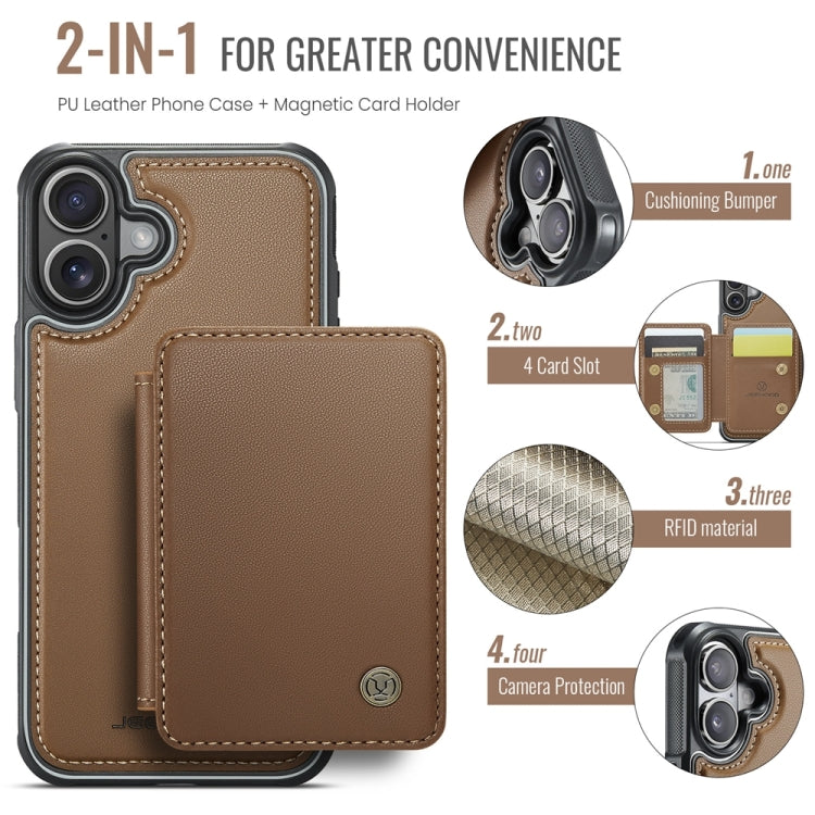 For iPhone 16 JEEHOOD J05 Business Magnetic Style RFID Leather Phone Case(Brown) - iPhone 16 Cases by JEEHOOD | Online Shopping UK | buy2fix