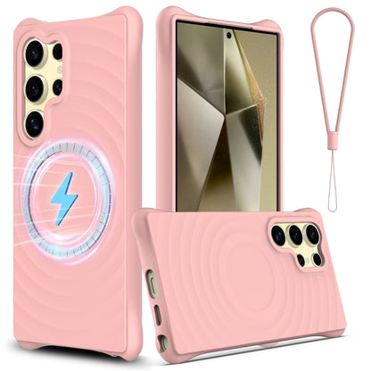 For Samsung Galaxy S25 Ultra 5G Wave Texture MagSafe Magnetic Liquid Silicone Phone Case(Pink) - Galaxy S25 Ultra 5G Cases by buy2fix | Online Shopping UK | buy2fix