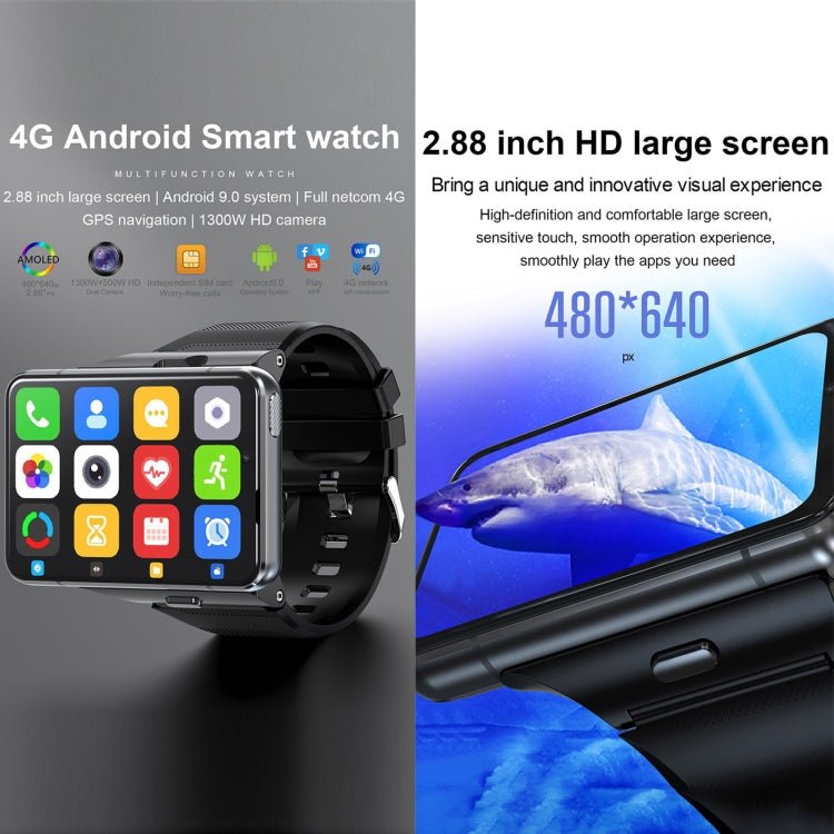 UNIWA DM200, 4GB+64GB, 2.88 inch Android 9.0 Smart Watch Phone, MT6761 Quad Core, Network: 4G(Black) - Android Watch by UNIWA | Online Shopping UK | buy2fix