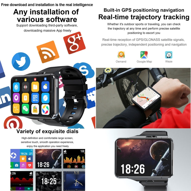 UNIWA DM200, 4GB+64GB, 2.88 inch Android 9.0 Smart Watch Phone, MT6761 Quad Core, Network: 4G(Black) - Android Watch by UNIWA | Online Shopping UK | buy2fix