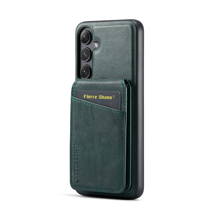 For Samsung Galaxy S24+ 5G Fierre Shann Cowhide Vertical Flip Magnetic Card Holder Phone Case(Green) - Galaxy S24+ 5G Cases by FIERRE SHANN | Online Shopping UK | buy2fix