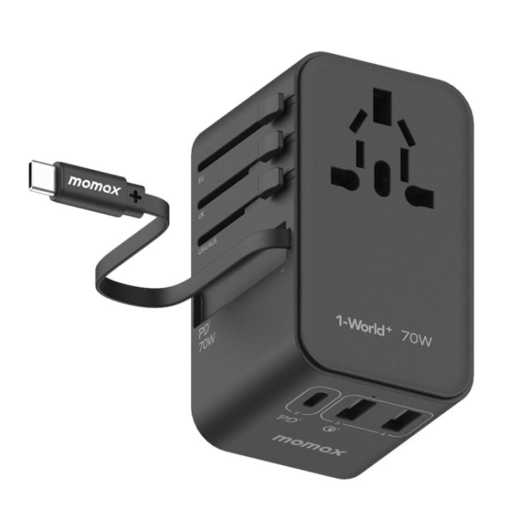 MOMAX 1-World+ 70W Gallium Nitride Expansion Cable Global Conversion Socket Power Adapter(Black) - USB Charger by MOMAX | Online Shopping UK | buy2fix