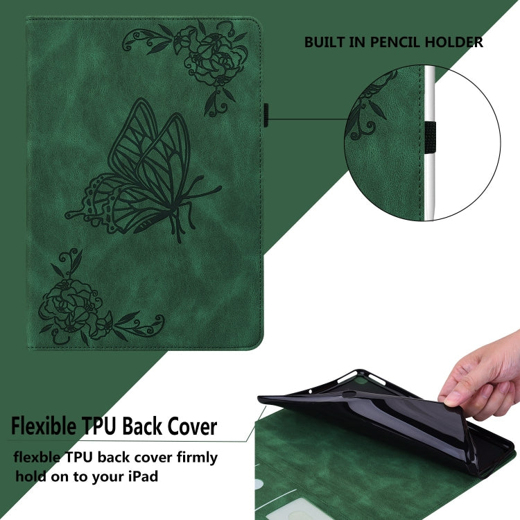 For iPad Air 11 2024 Butterfly Flower Embossed Leather Tablet Case(Green) - iPad Air 11 2024 Cases by buy2fix | Online Shopping UK | buy2fix