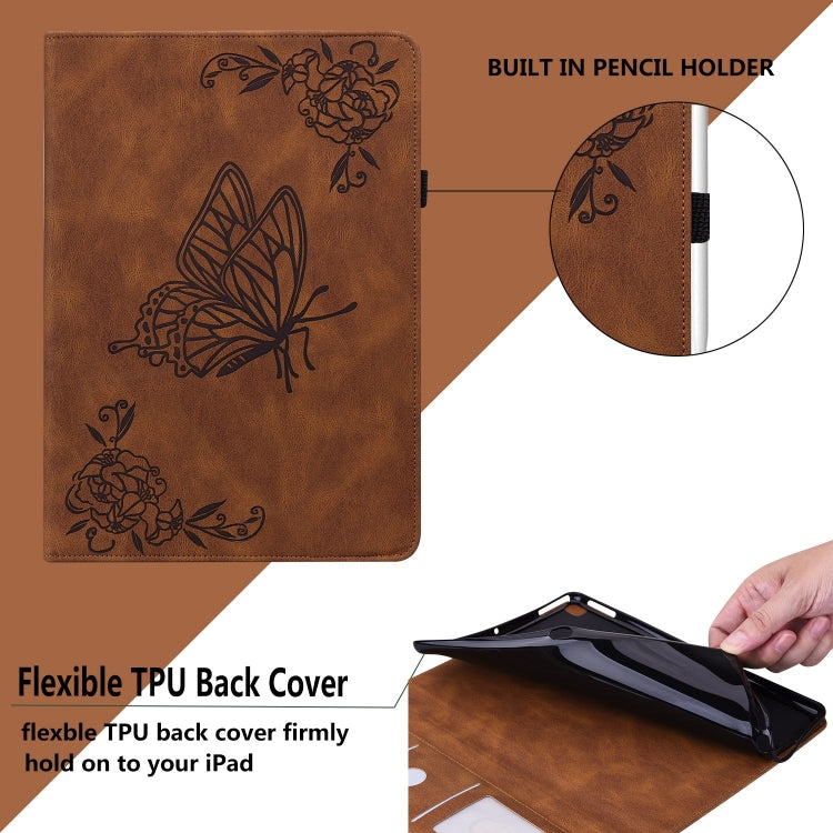 For iPad Pro 11 2024 Butterfly Flower Embossed Leather Tablet Case(Brown) - iPad Pro 11 2024 Cases by buy2fix | Online Shopping UK | buy2fix